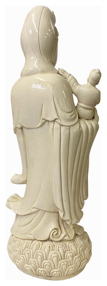 Chinese Off White Porcelain Song Zi Kwan Yin With a Boy Figure / Statue Hf312