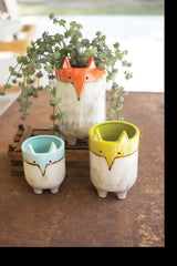 Kalalou Cdv1865 Set Of Three Ceramic Fox Planters