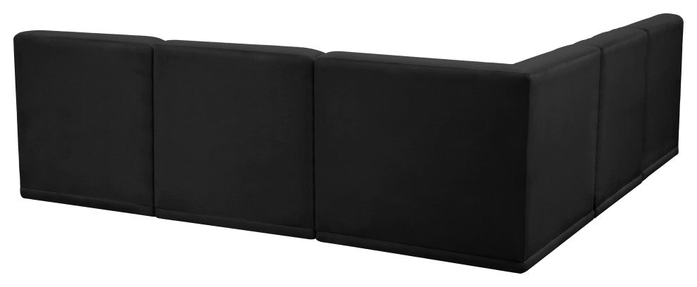 Relax Velvet Upholstered 5-Piece L-Shaped Modular Sectional, Black