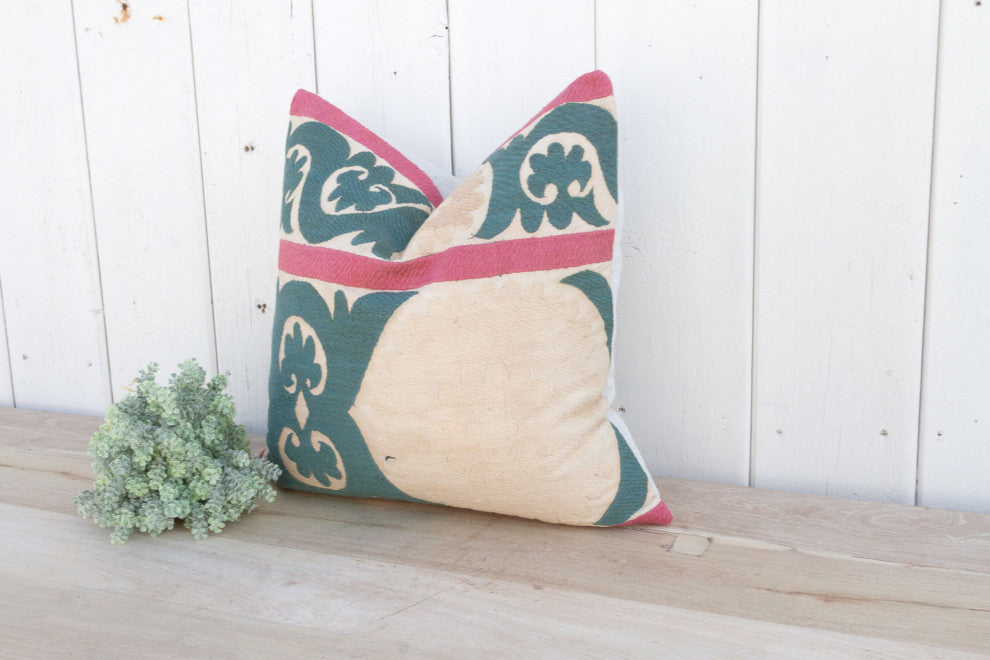 Bashful Beige Vintage Suzani Pillow