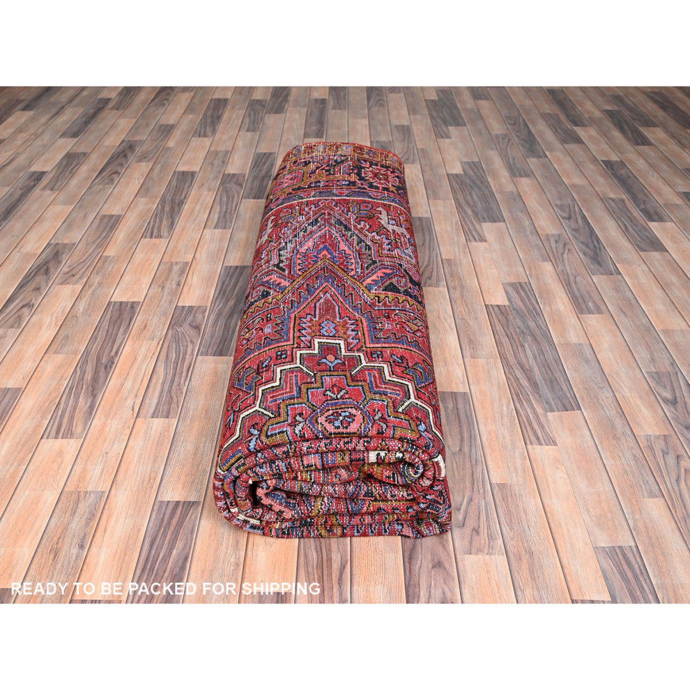 Barn Red Vintage Persian Heriz Pure Wool Hand Knotted Oriental Rug 10'x12'8"