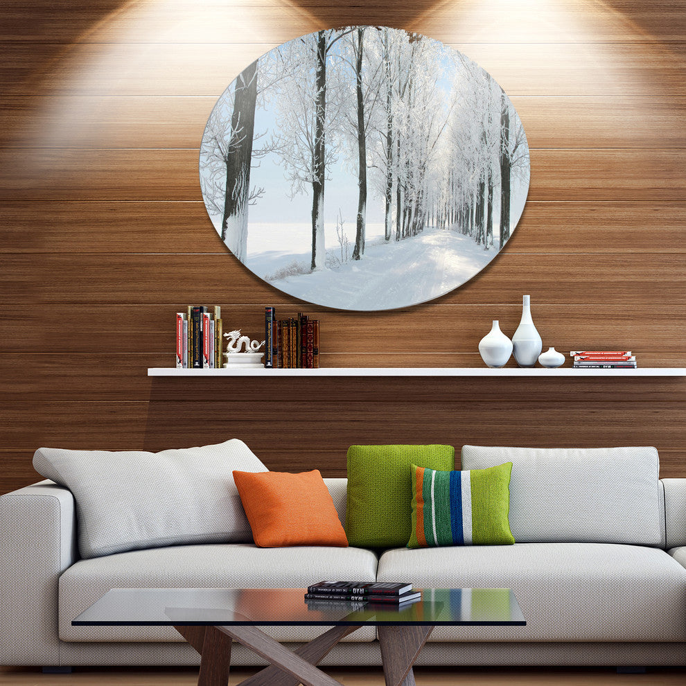 Beautiful Winter Forest Lane Photo, Forest Round Wall Art, 23"