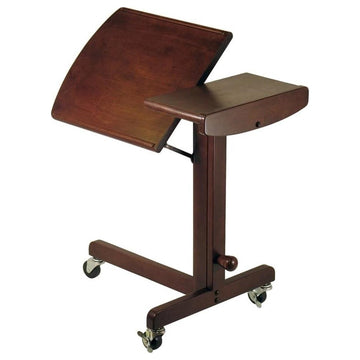 Pemberly Row Adjustable Solid Wood Mobile Lap Table Cart in Antique Walnut