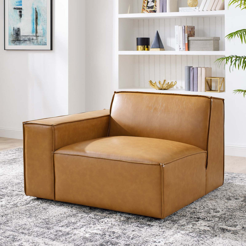 Restore Left-Arm Vegan Leather Sectional Sofa Chair Tan