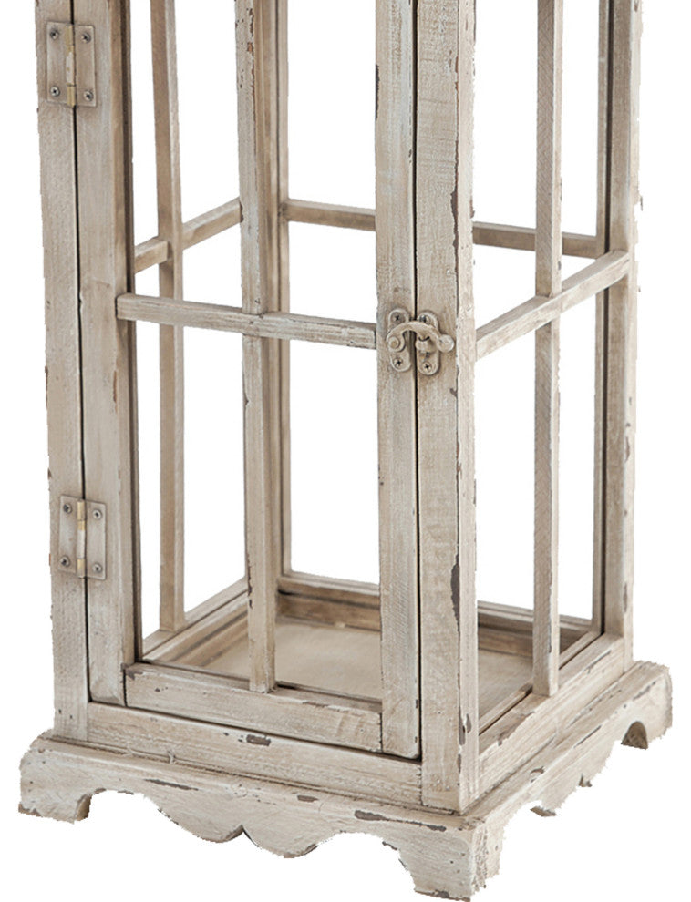 Benzara Wood & Metal Lanterns With Window Pane Design, White, 2-Piece Set