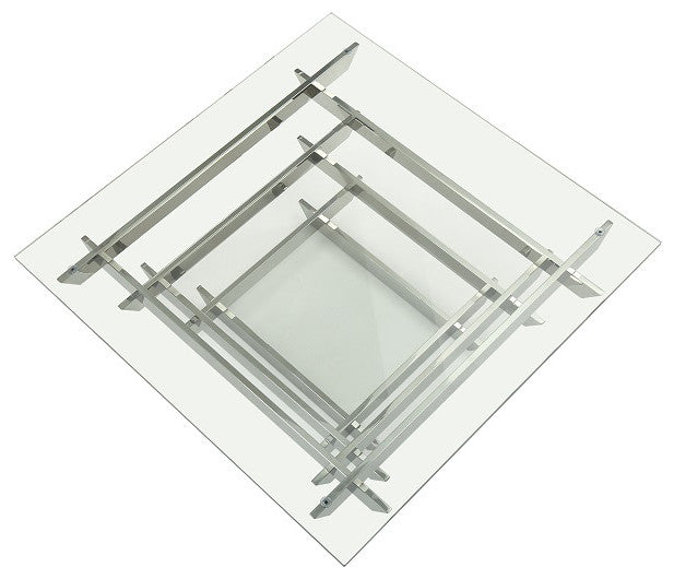 HomeRoots 15" Glass and Stainless Steel Square Coffee Table