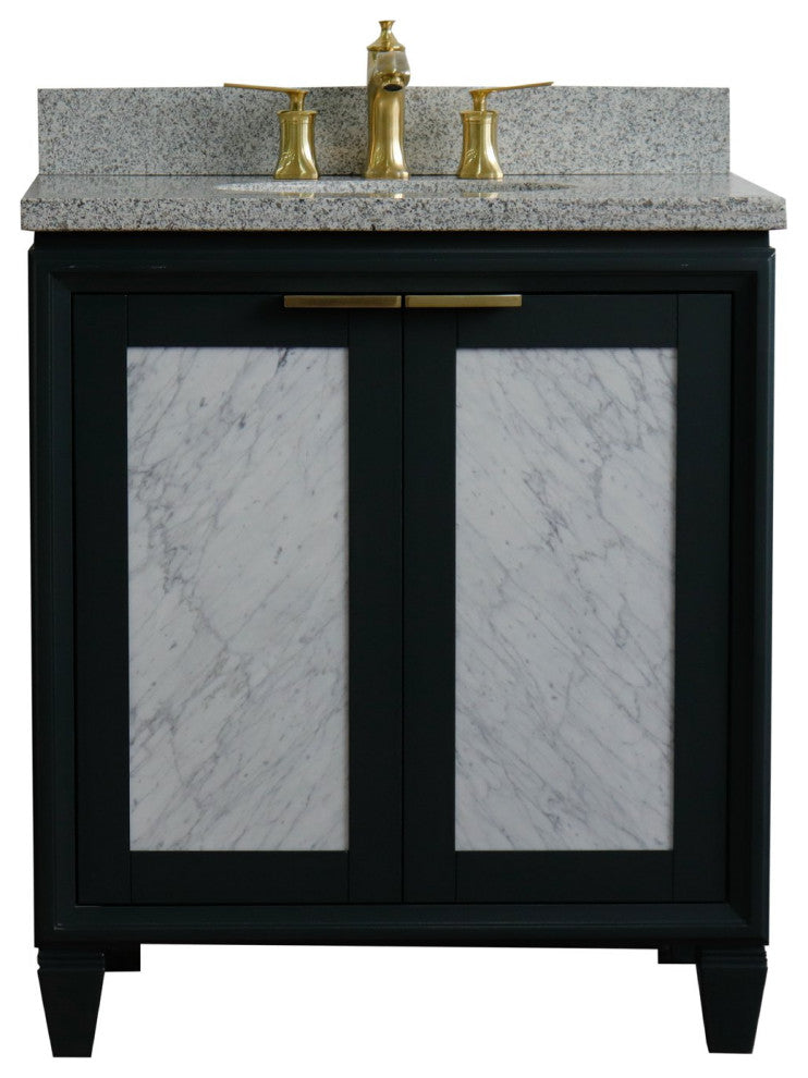 31" Single Sink Vanity, Dark Gray Finish With Gray Granite With Oval Sink