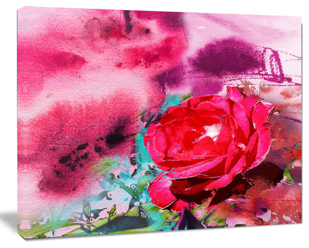 Red Rose on Abstract Paper, Floral Art Canvas Print, 40"x30"
