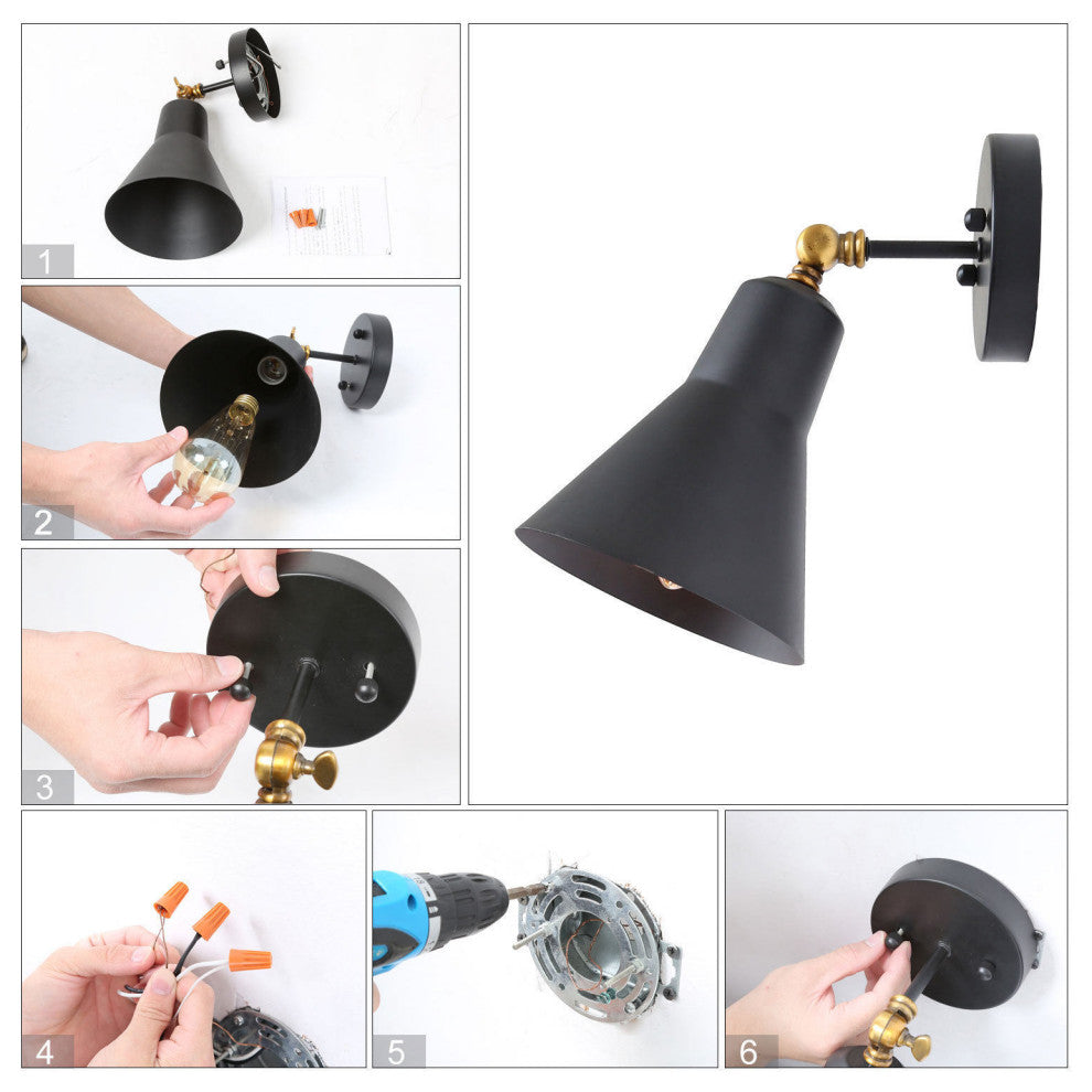 LNC Black Industrial Adjustable Wall Sconce