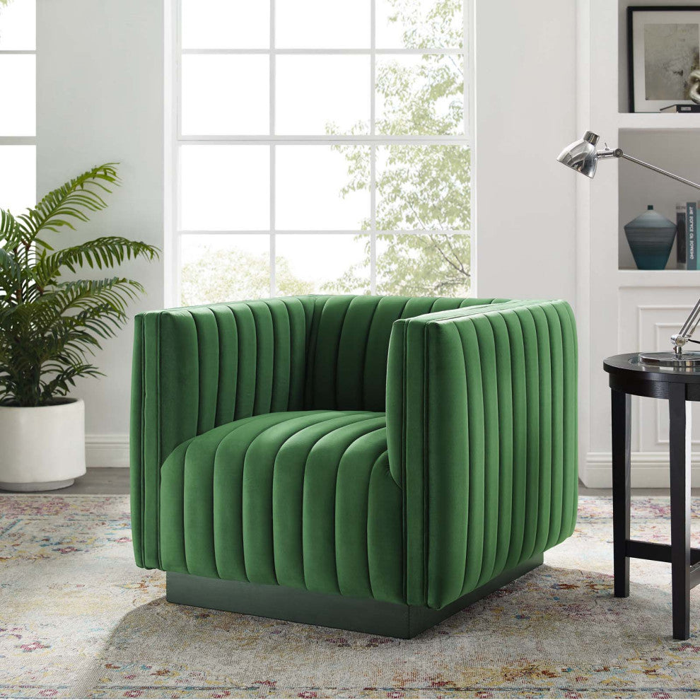 Tufted Armchair Accent Chair, Velvet, Green, Modern, Living Lounge Hospitality
