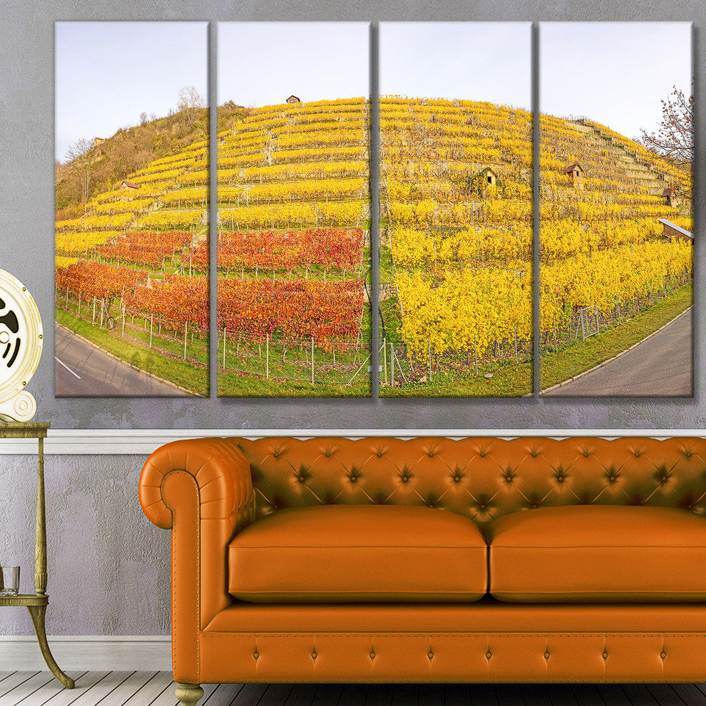 Vineyard Panorama in Autumn, Landscape Canvas Art Print, 48"x28", 4 Panels