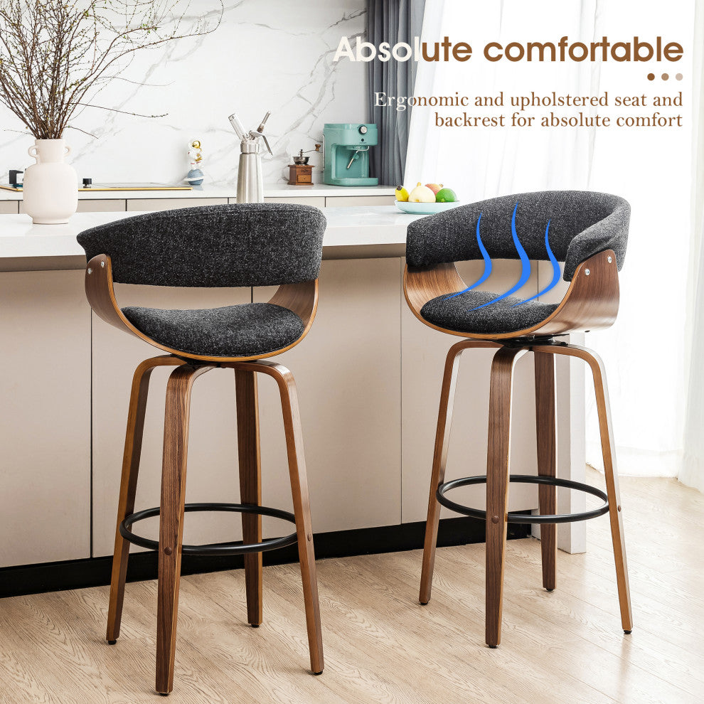 Bentwood Swivel Bar Chair, PU Leather, Set of 2, Dark Blue