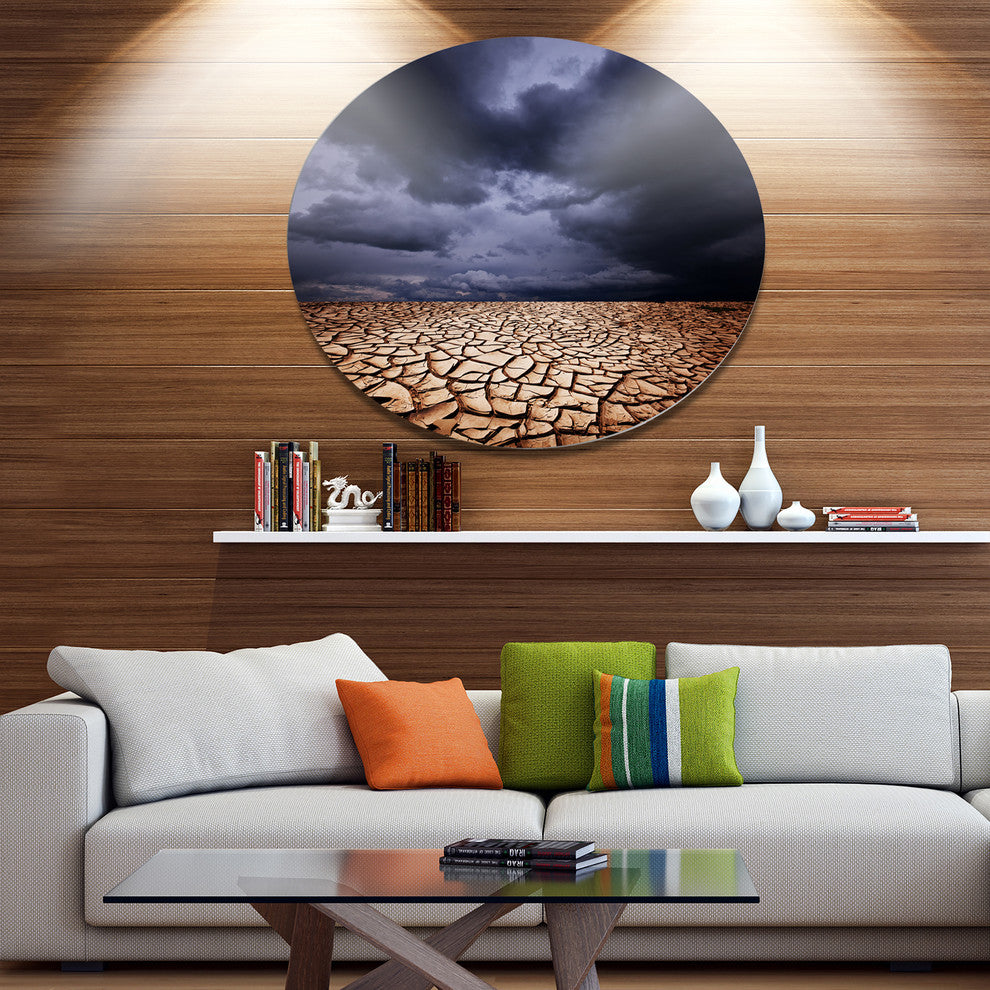 Dramatic Cloudy Sky Over Drought Land, Landscape Round Wall Art, 36"