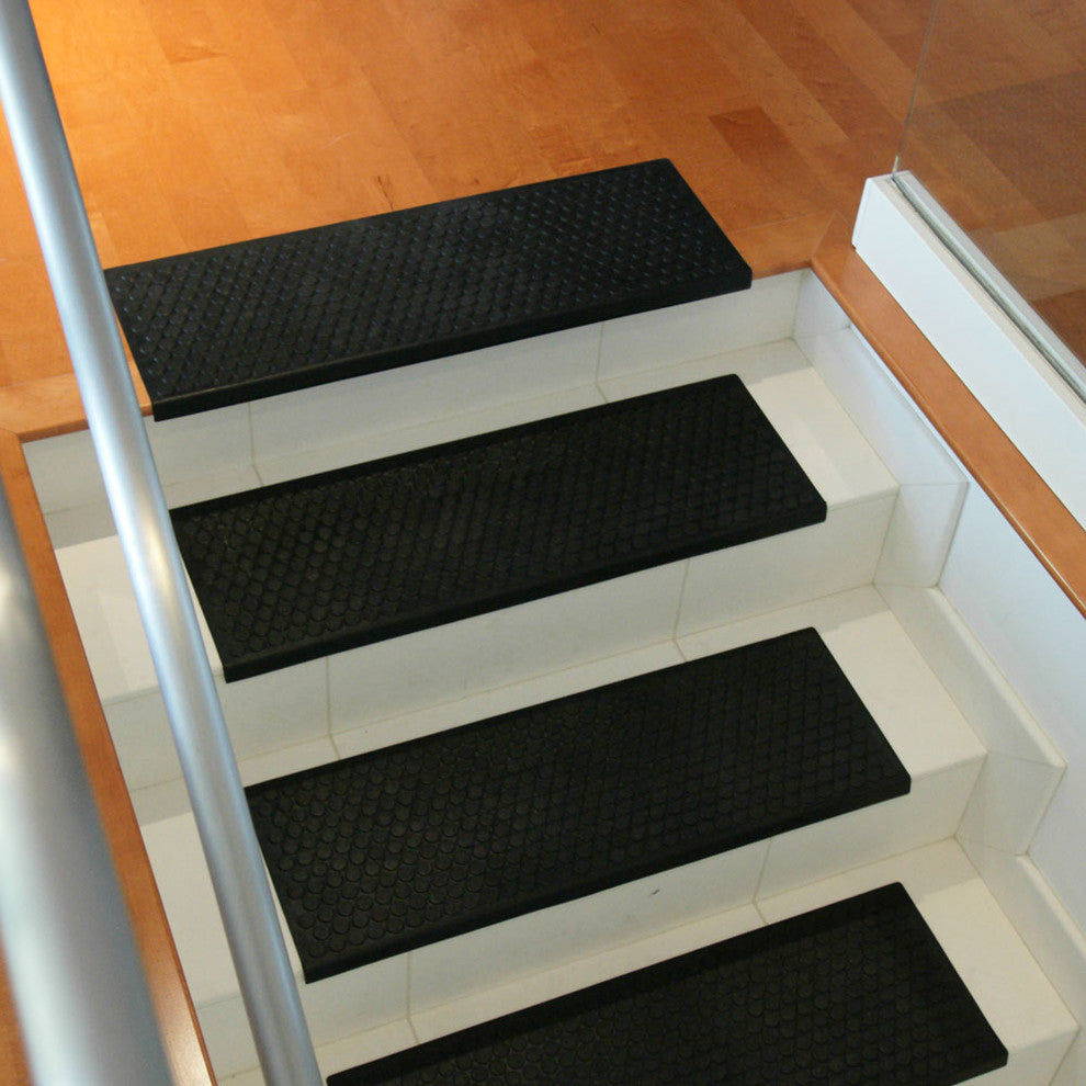 Rubber-Cal "Coin-Grip" Non-Slip Rubber Tread Stair Mats (6 Pack), Black