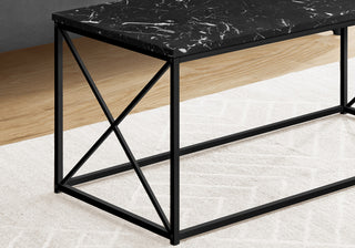 Coffee Table Accent Cocktail Rectangular 40"L Metal Black Marble Look