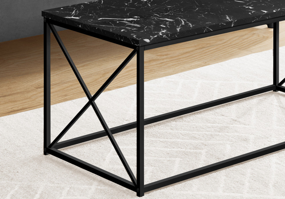Coffee Table Accent Cocktail Rectangular 40"L Metal Black Marble Look