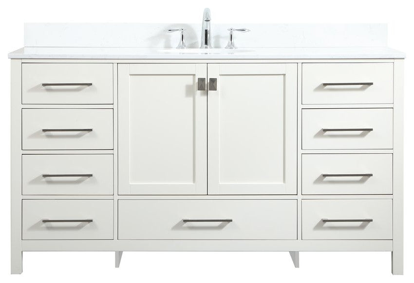 Elegant VF18860WH-BS 60"Single Bathroom Vanity, White With Backsplash