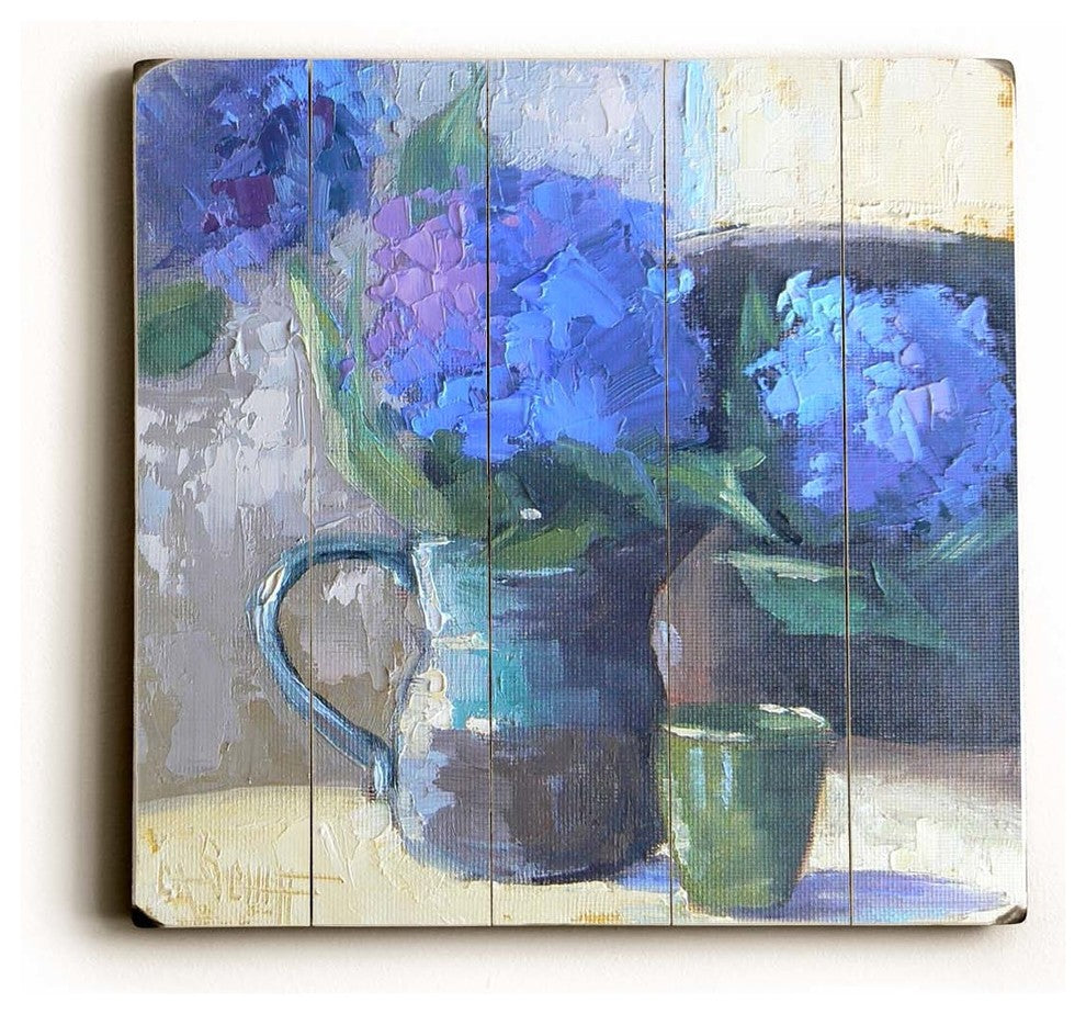 Blue Flower Spout Wooden Sign