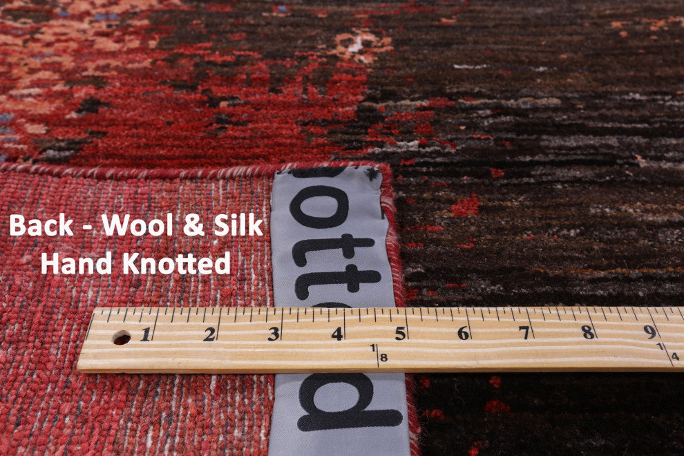 7' 9" X 10' 4" Abstract Hand Knotted Wool and Silk Rug Q8786