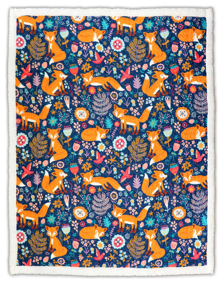 Pixie Fox Sherpa Throw 50x60, Navy