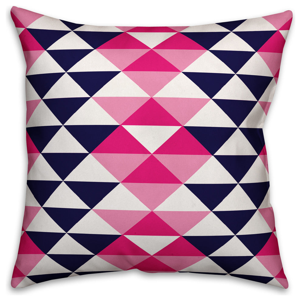 Pink and Navy Geo Triangles Outdoor Throw Pillow, 18x18