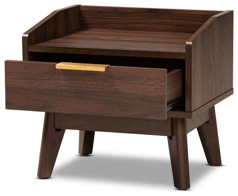 Mid-Century Modern Walnut Brown Finished 1-Drawer Wood Nightstand