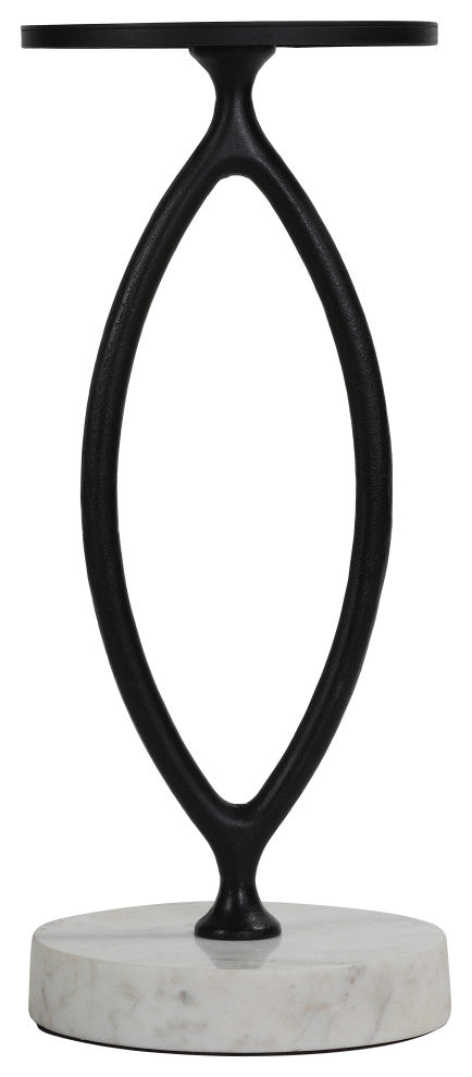 Bare Decor Aztec Table, Black Metal With White Marble Stone Base, 20x20x24