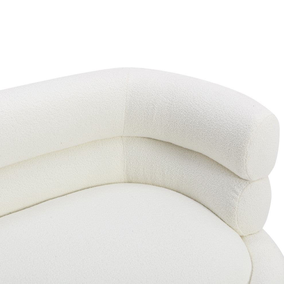 53" Round Arm Settee with Metal Legs, White, 53"