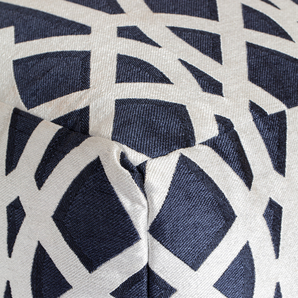 Sark Blue 18" x 18" x 18" Blue and Ivory Pouf