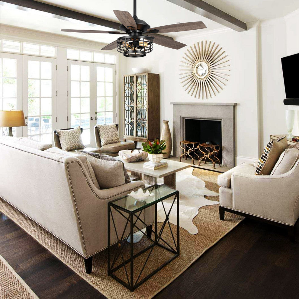 52 in 5 Blades Ceiling Fan with Remote Control in Matte Black