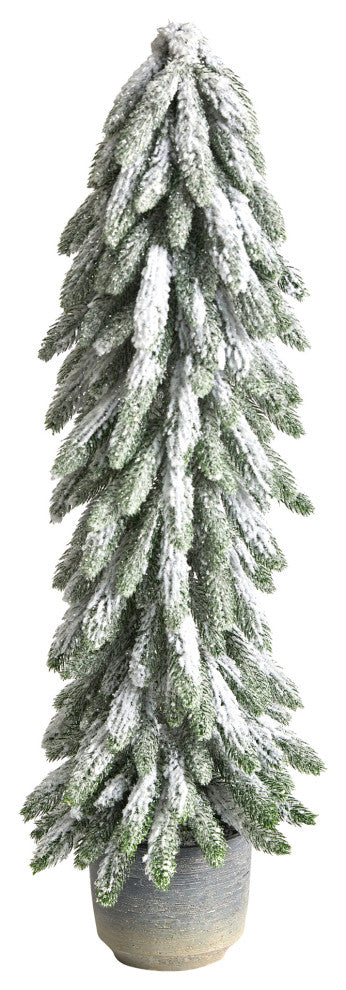 33" Flocked Artificial Christmas Tree, Decorative Planter