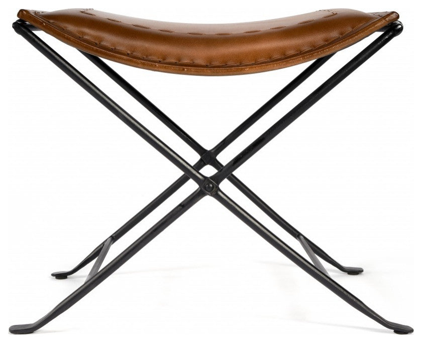 Foldable Brown Leather Stool