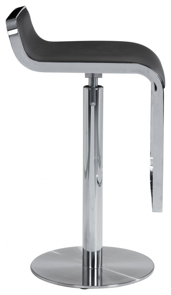 Modern Black Faux Leather and Chrome Adjustable Pedestal Barstool