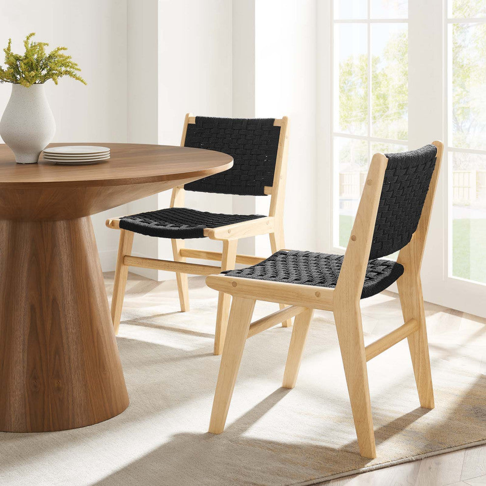 Saoirse Woven Rope Wood Dining Side Chair, Set of 2, Natural Black