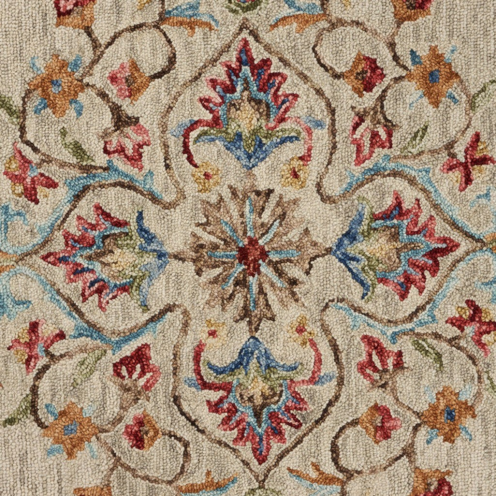4" Round Beige Floral Medallion Area Rug