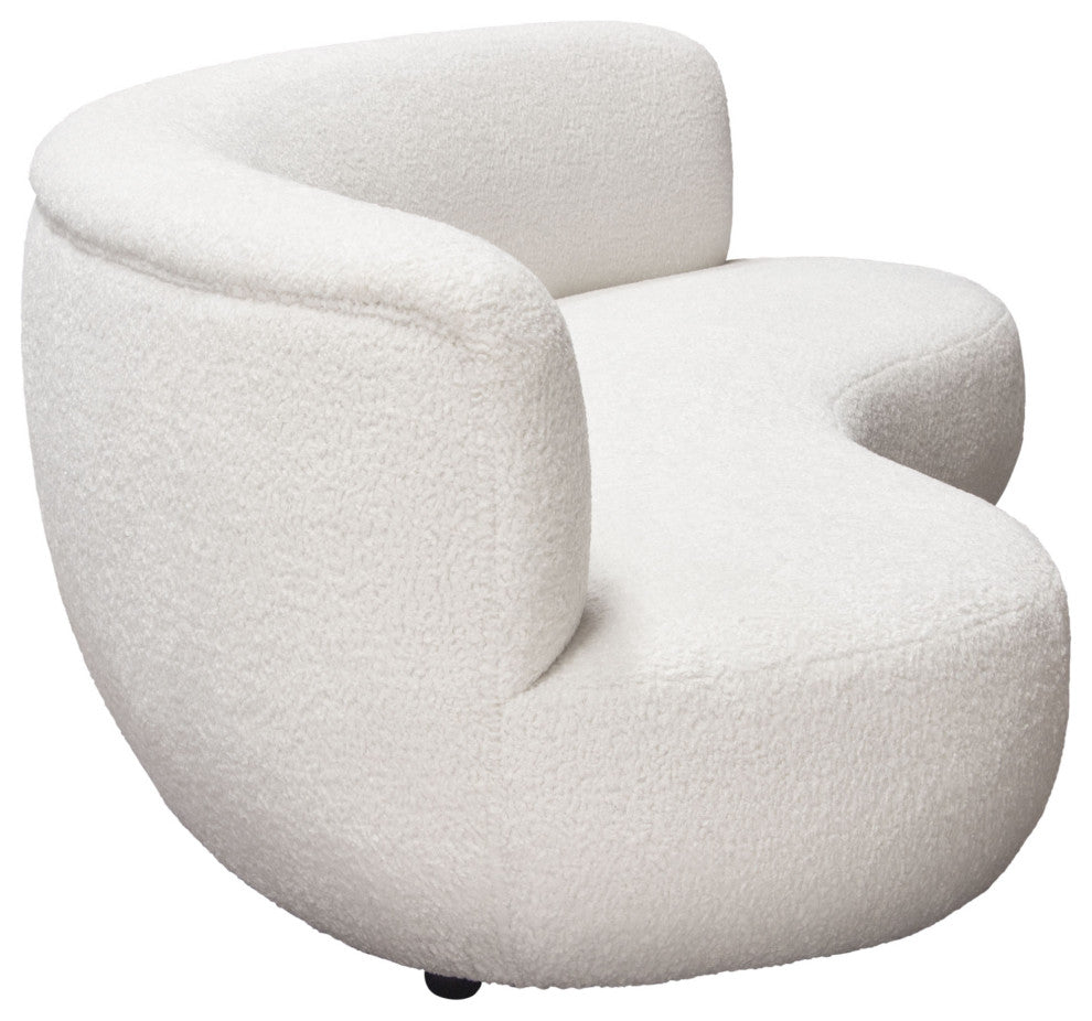 Simone Curved Sofa in White Faux Sheepskin Fabric