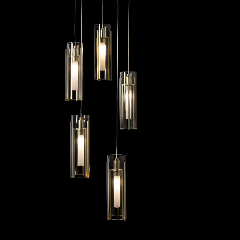 Exos Glass 5-Light Pendant Modern Brass, Clear Glass