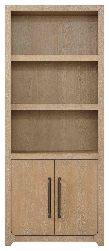 Modern Wood Bookcase With Doors, Office Shelving, Light Brown