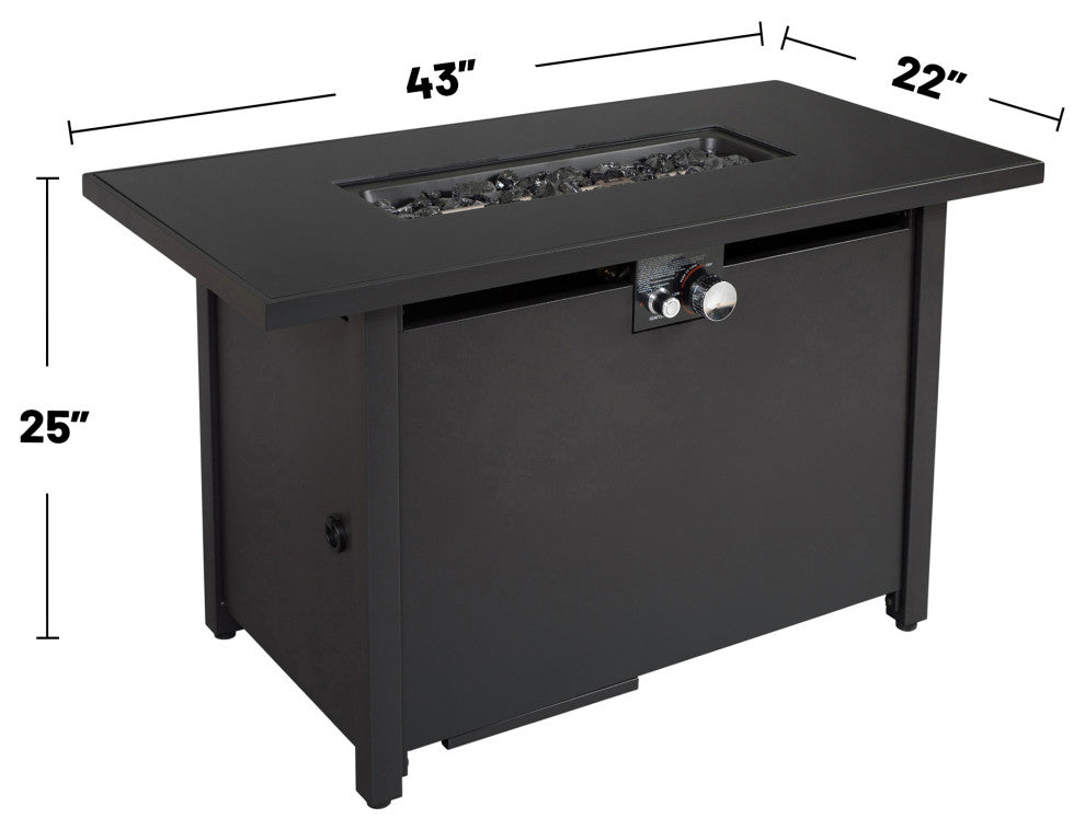 Smoked Glass Metal Rectangle Fire Pit, Black