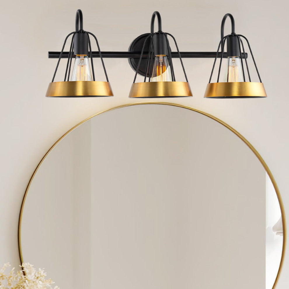 Kira Home Hayes 25" Farmhouse Metal Cage / Bathroom Light, Conic Metal Shades