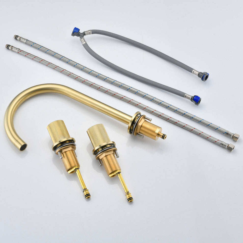 Two Handles Widespread 8" Bathroom Faucet, Brushed Gold