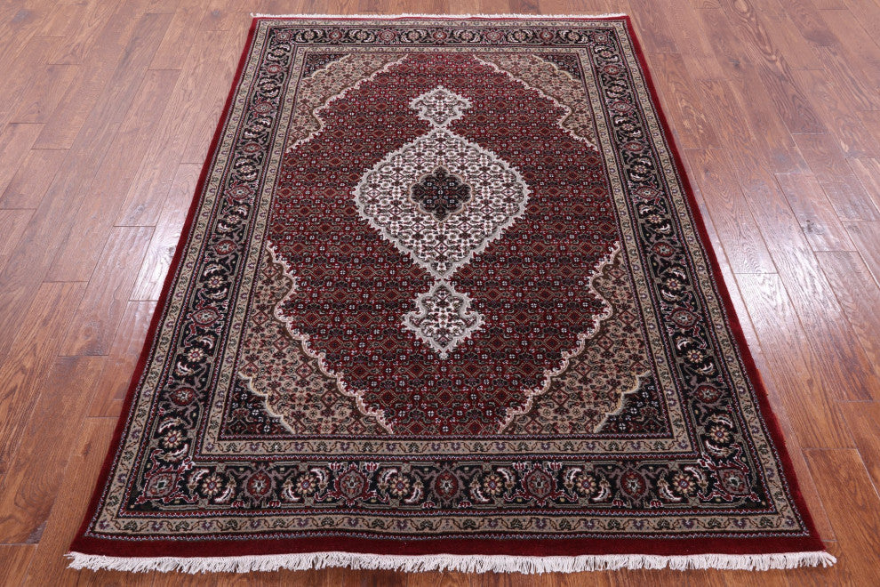 5' 1" X 7' 1" Persian Tabriz Hand Knotted Wool and Silk Rug Q8929