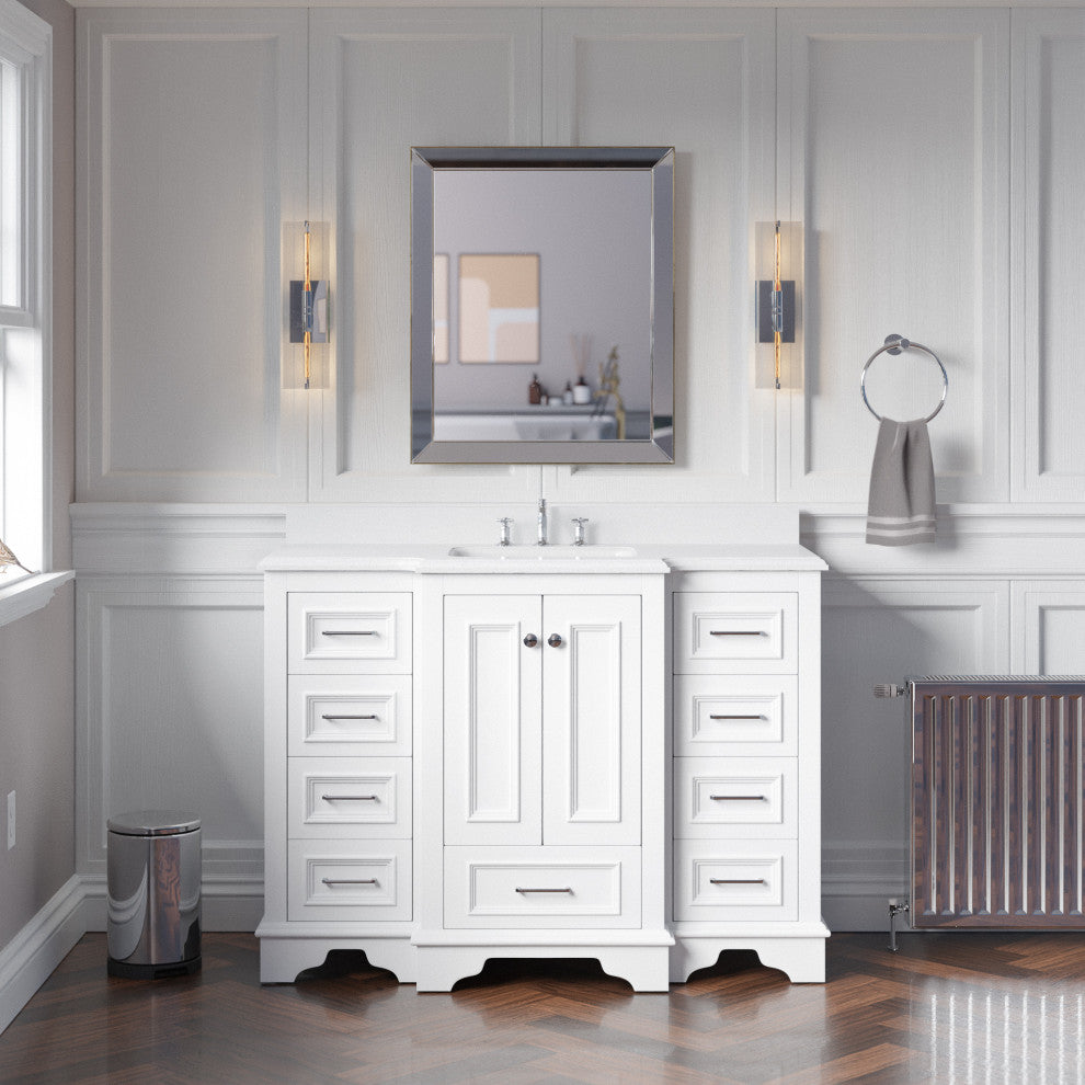 Nantucket 48" Bathroom Vanity, White, Quartz
