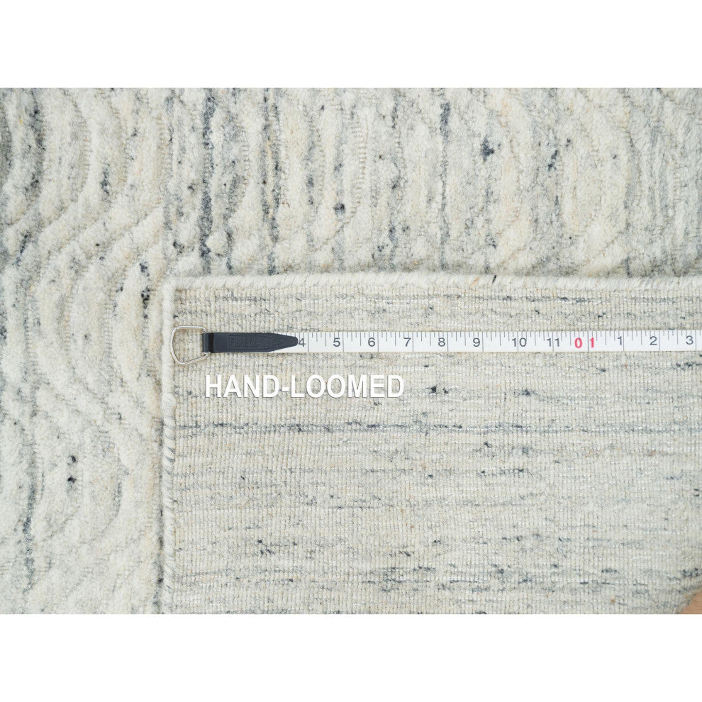 Beige Variegated Textured Modern Design Hand Loomed Wool Runner Rug, 2'5"x12'0"