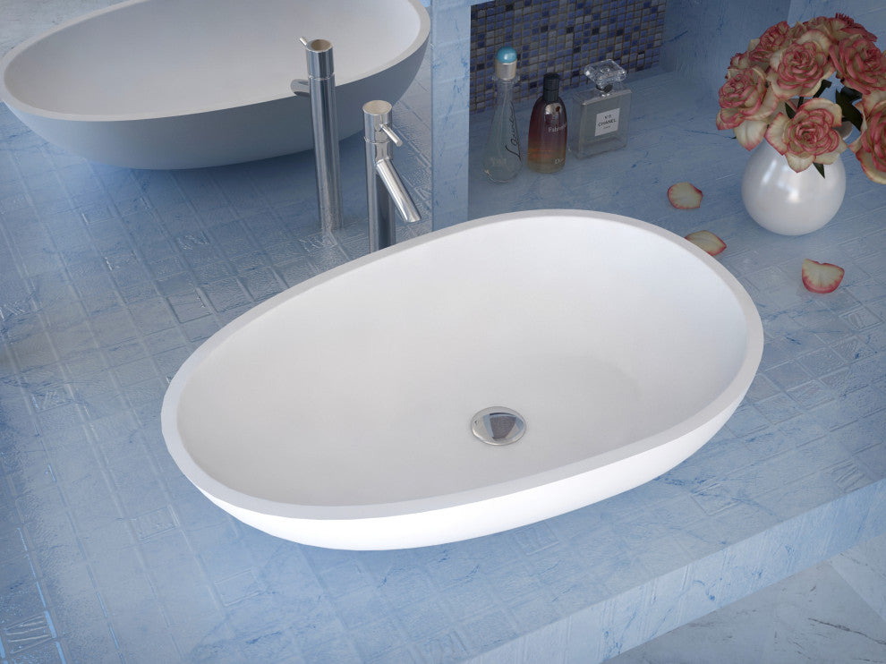 ANZZI Sensei One Piece Solid Surface Vessel Sink, Matte White