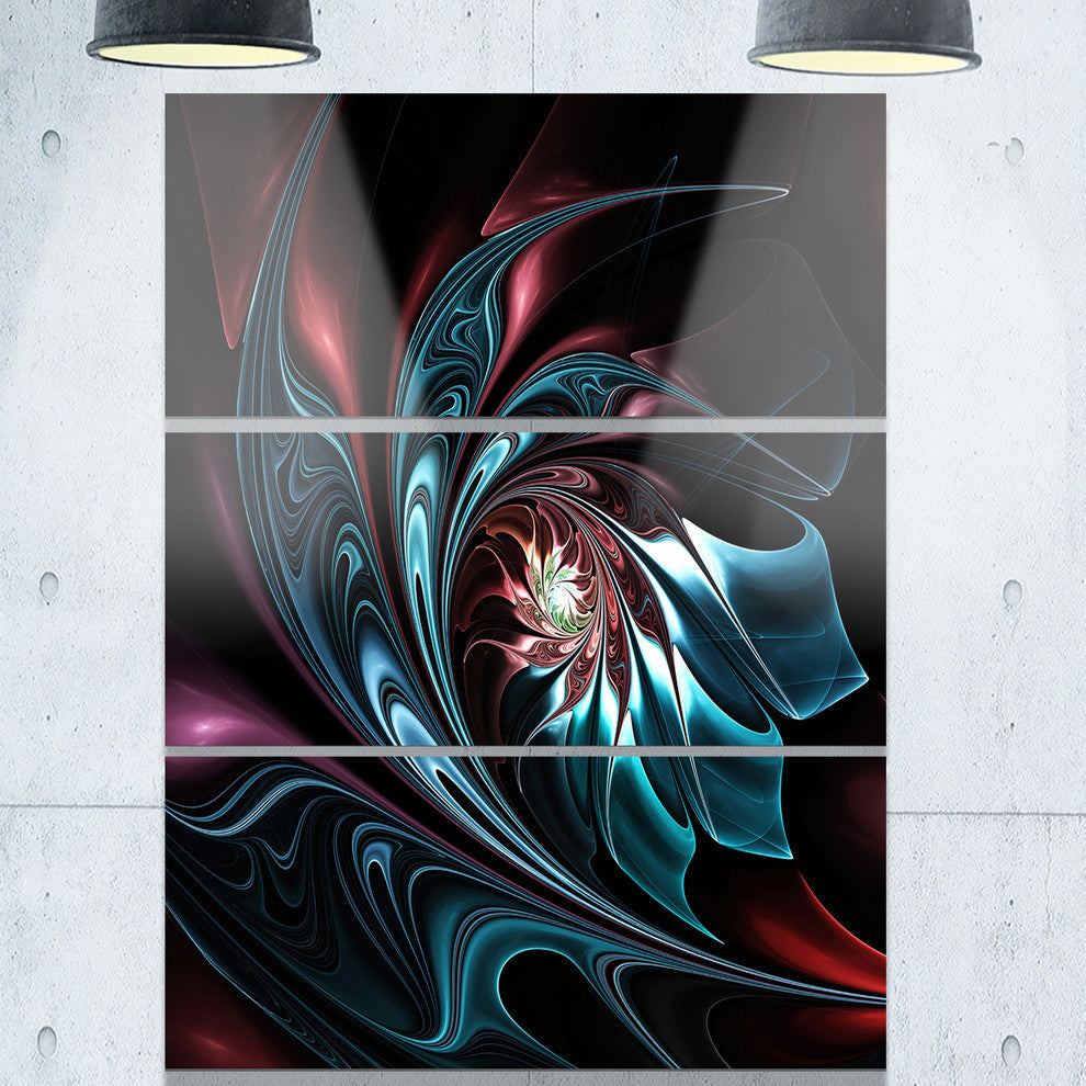 "Blue Abstract Floral Shapes" Metal Wall Art, 3 Panels, 28"x36"