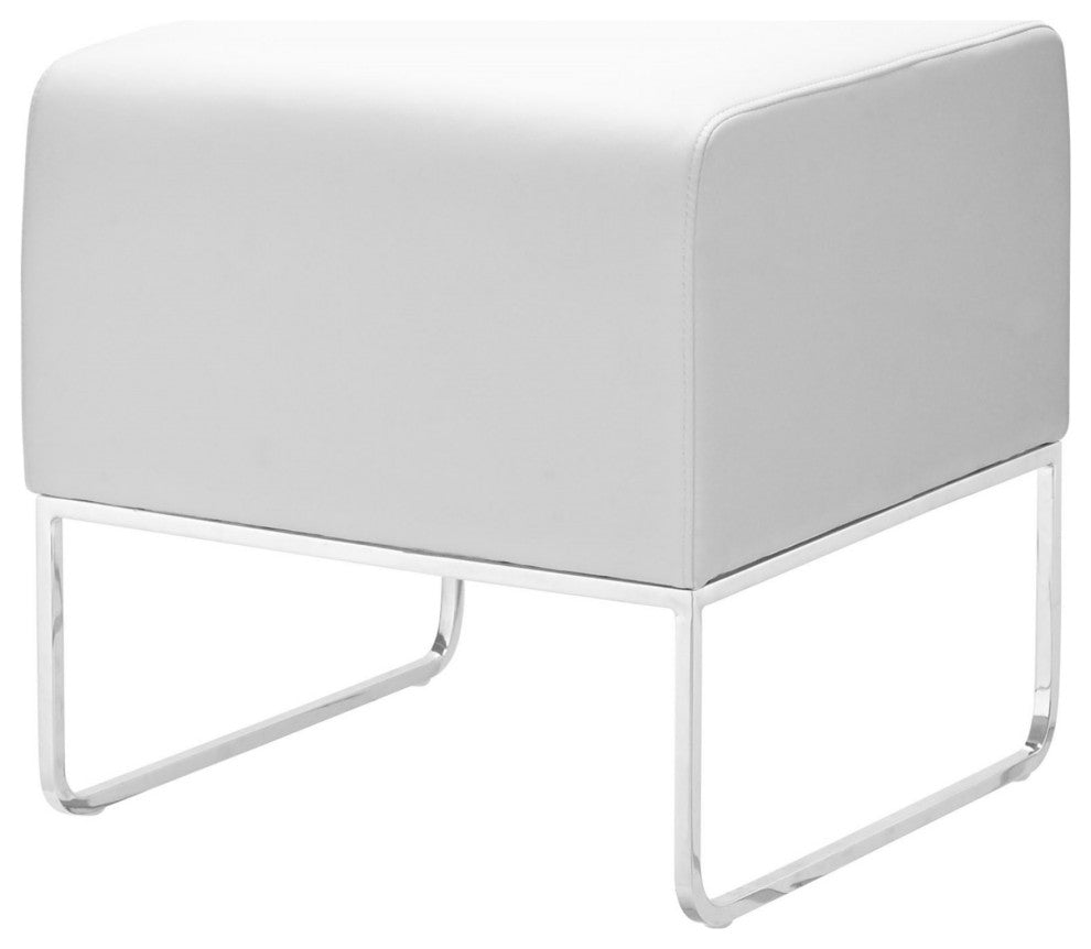 Ottoman Accent Chair, Fabric, Wood, White, Chrome, Lounge Lobby Hospitality