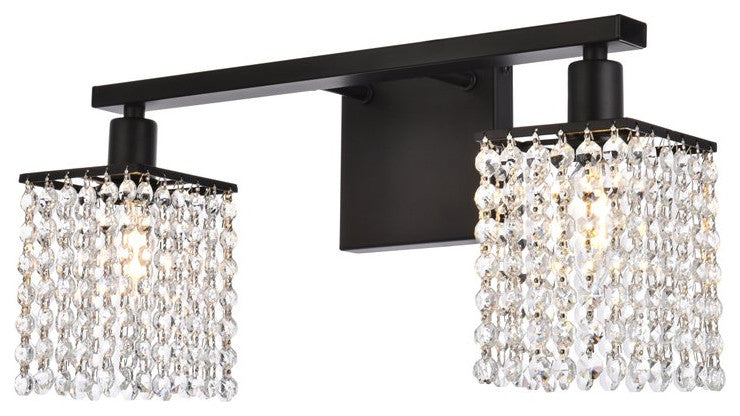 Phillip 2-Light Bath Sconce, Black With Clear Crystals