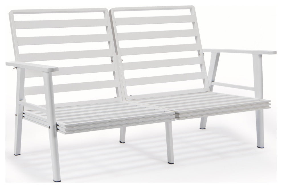 Leisuremod Walbrooke Patio Loveseat With White Aluminum Frame, Navy Blue