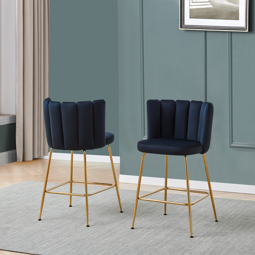 Nolan Contemporary 26" Counter Stool, Set of 2, Black Velvet